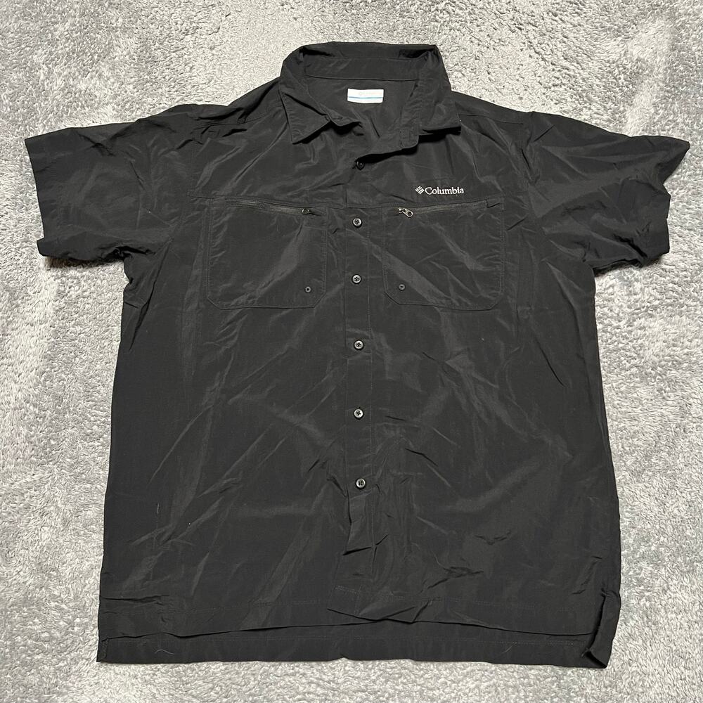 Columbia Shirt Mens Large Button Up Black Performance Short Sleeve Fishing